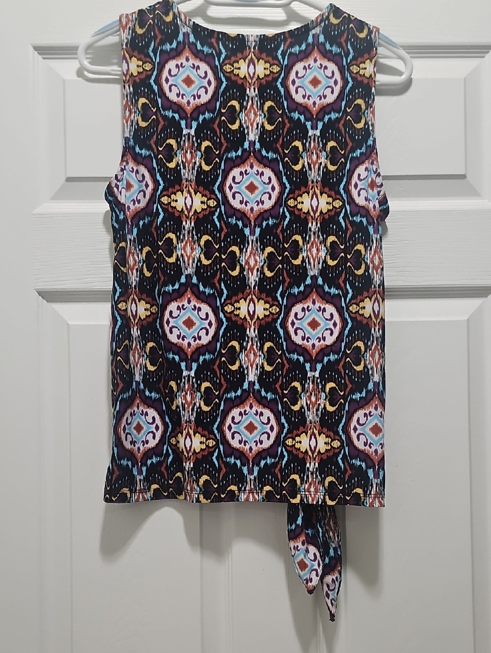 INC International Concepts Black Multi Ikat Tie-Front Tank - Picture 4 of 4